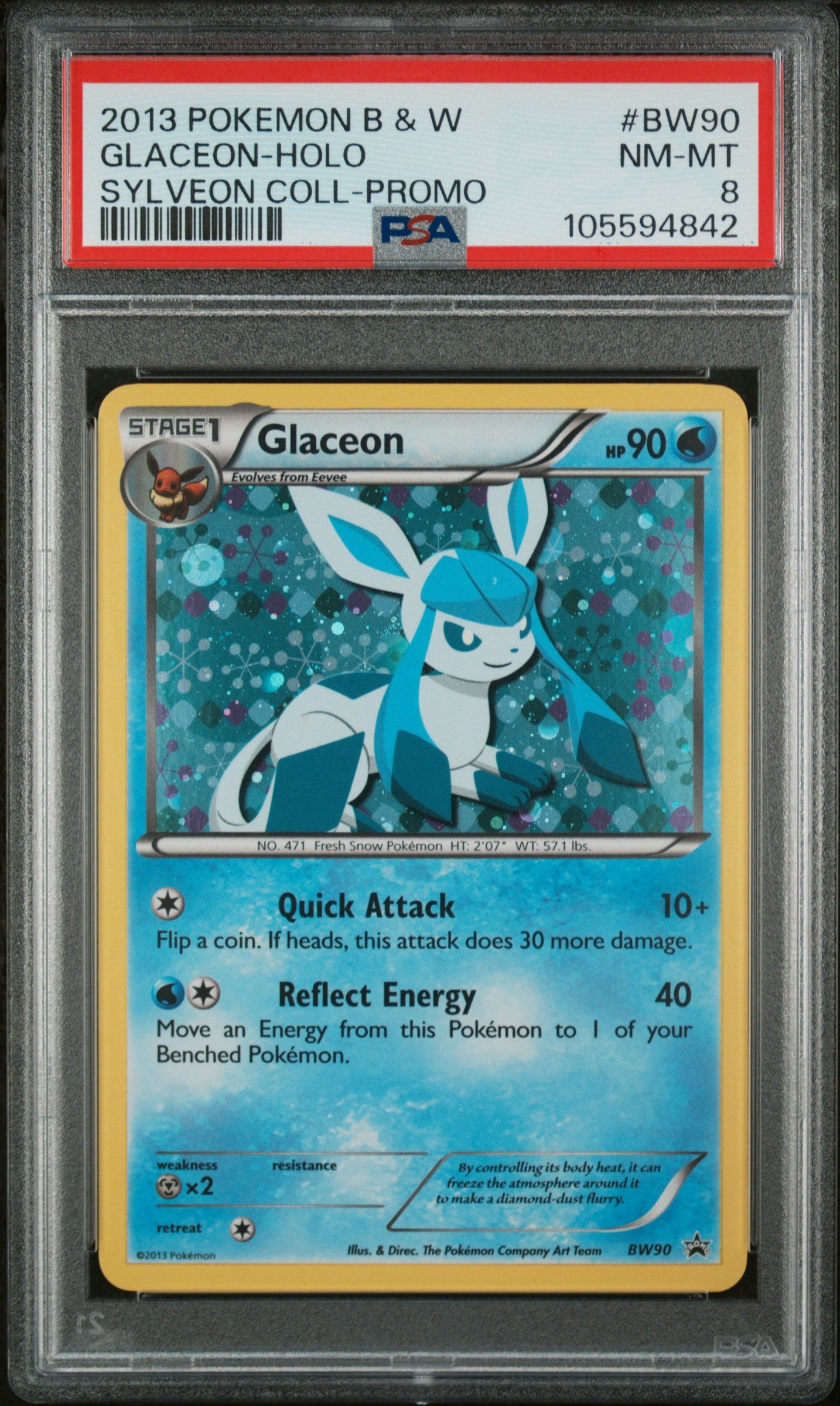 2013 Pokemon Black & White Promo #BW90 Glaceon-Holo Sylveon Coll-Promo PSA 8