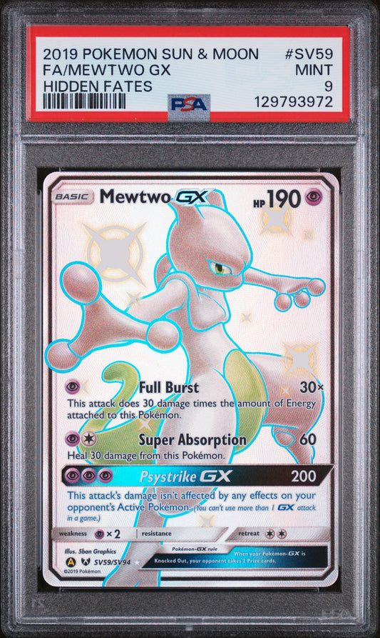 2019 Pokemon Sun & Moon Hidden Fates #SV59 Fa/Mewtwo Gx Hidden Fates PSA 9